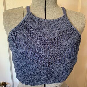 Xhilaration Crochet High Neck Bikini Top Blue Laced Back Detail Plus Size 18W